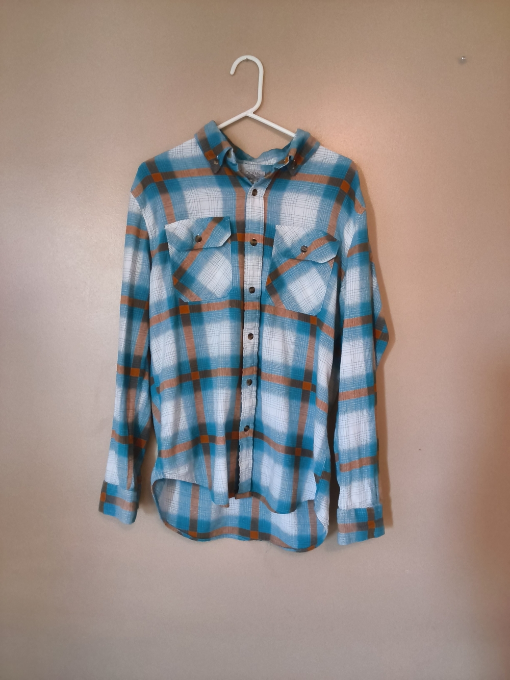 Men's Teal and Brown Plaid Flannel Button-Up Shirt
